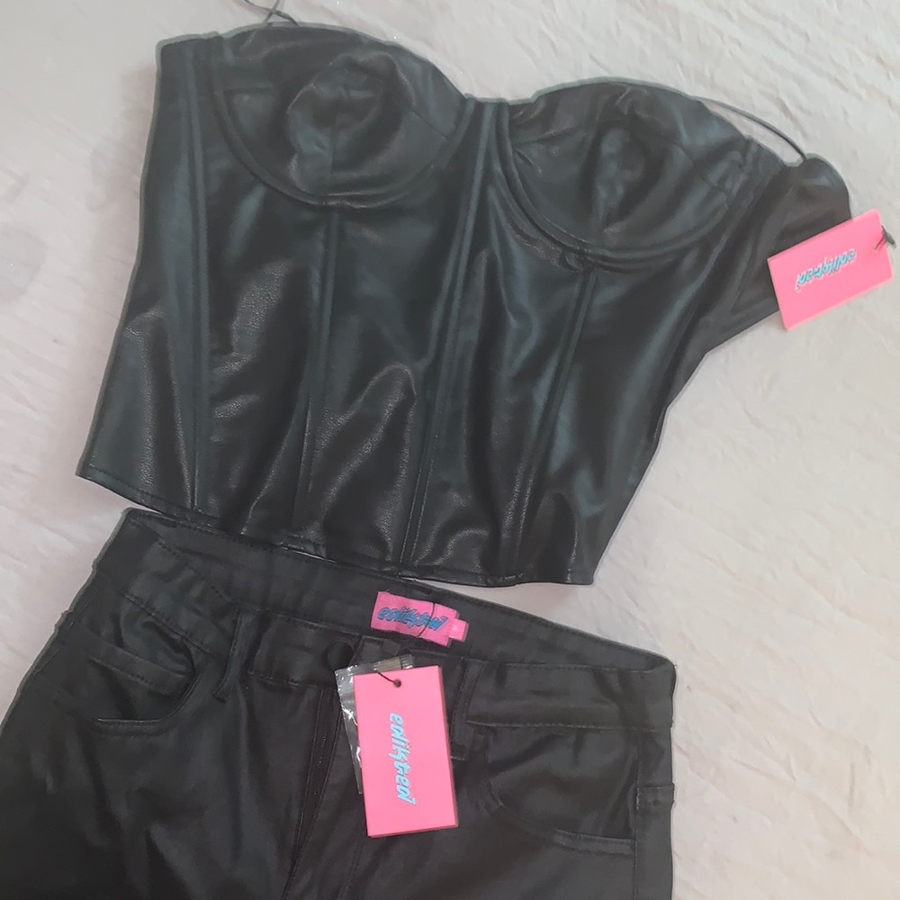 EDIKTED LEATHER CORSET TOP AND BOTTOM